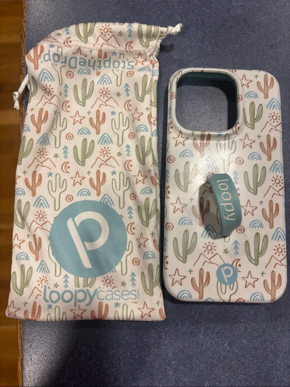 LoopyCases Desert Cactus Phone Case with Ring - White & Sage